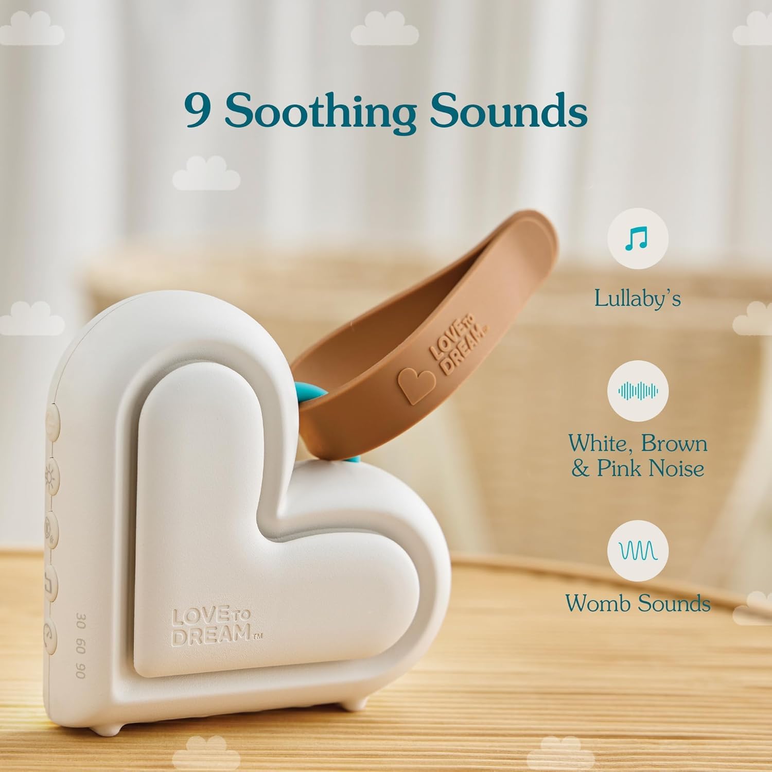 Love to Dream Sleep Machine blocks disruptive sounds for focused listening.