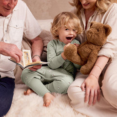 Love to Dream Sleep Suit Olive Bees 3Y feet-uncovered view highlights safe mobility.