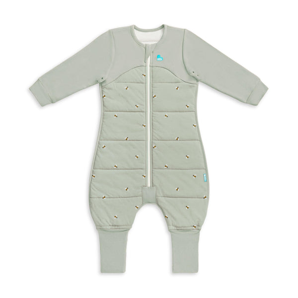 Love to Dream Sleep Suit Olive Bees 3Y front view in breathable cotton for comfy sleep.