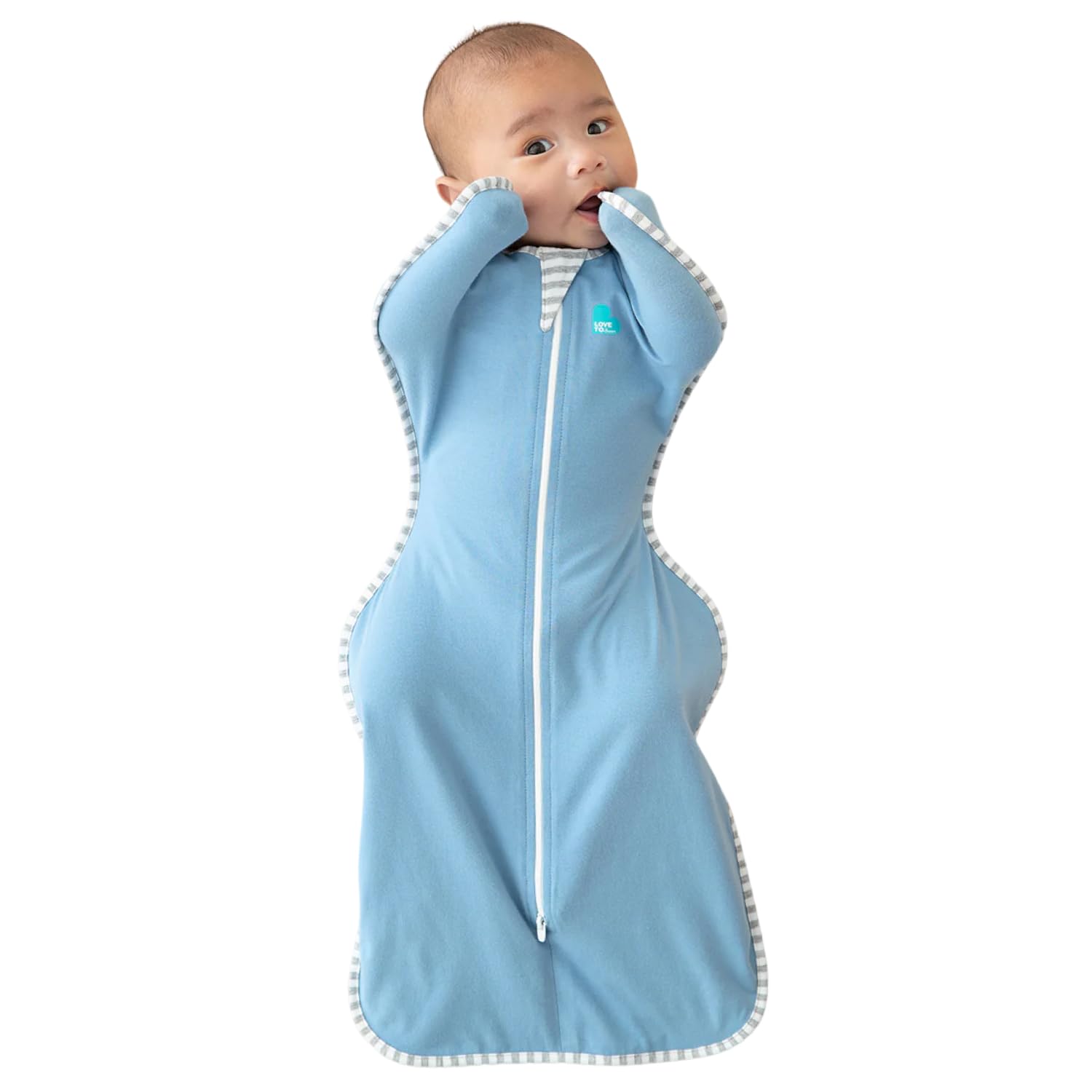 Love to Dream Swaddle Up dusty blue arm-up design supports self-soothing.