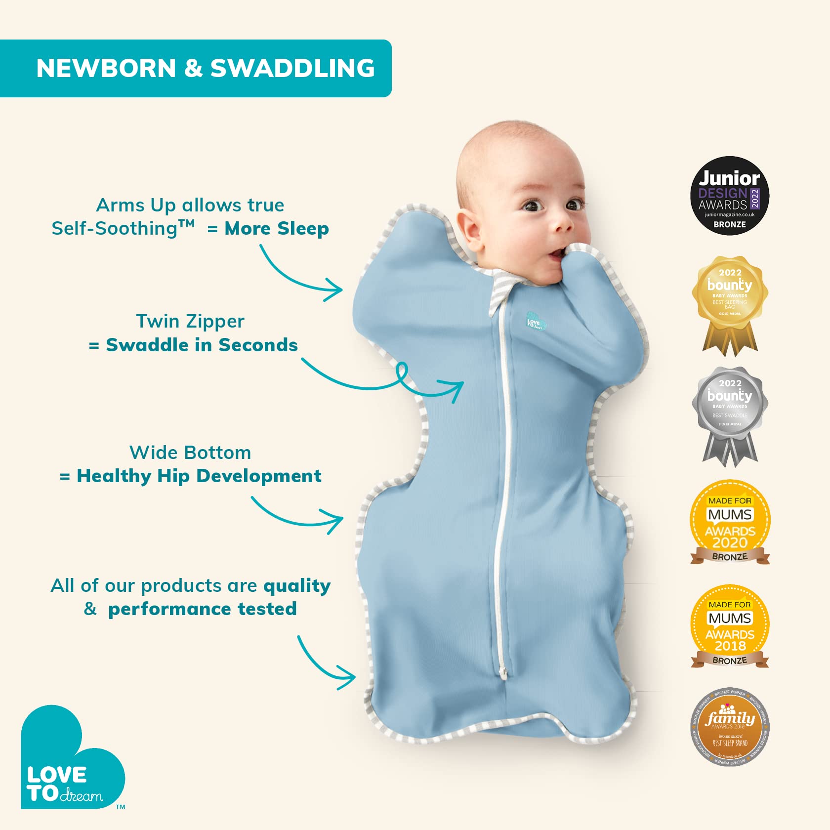 Love to Dream Swaddle Up dusty pink small, in use during bedtime routine