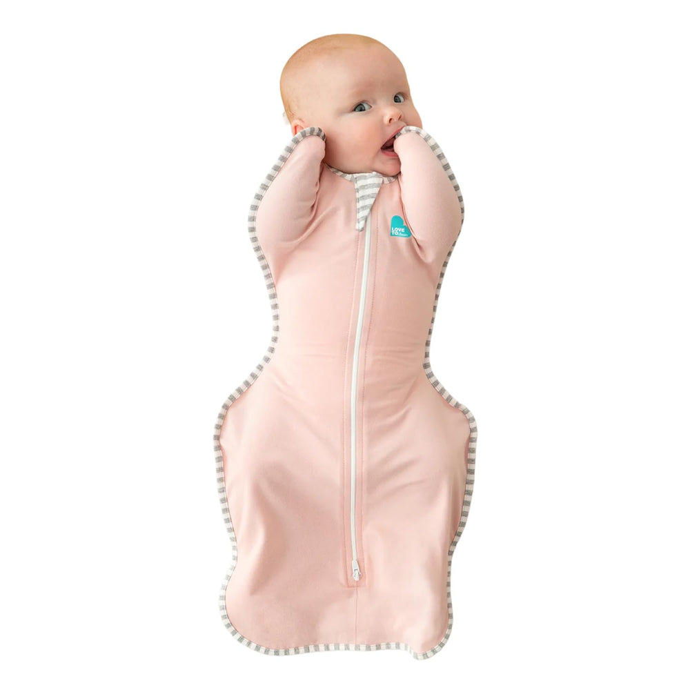 Love to Dream Swaddle UP newborn pink front view promotes snug arms-up sleep.