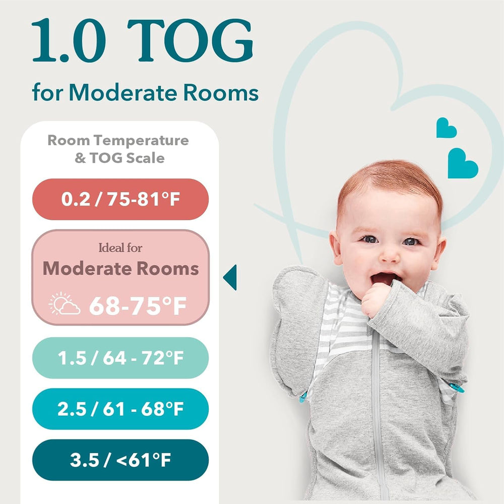 Love to Dream Swaddle Up hip-friendly fit supports safe leg movement.