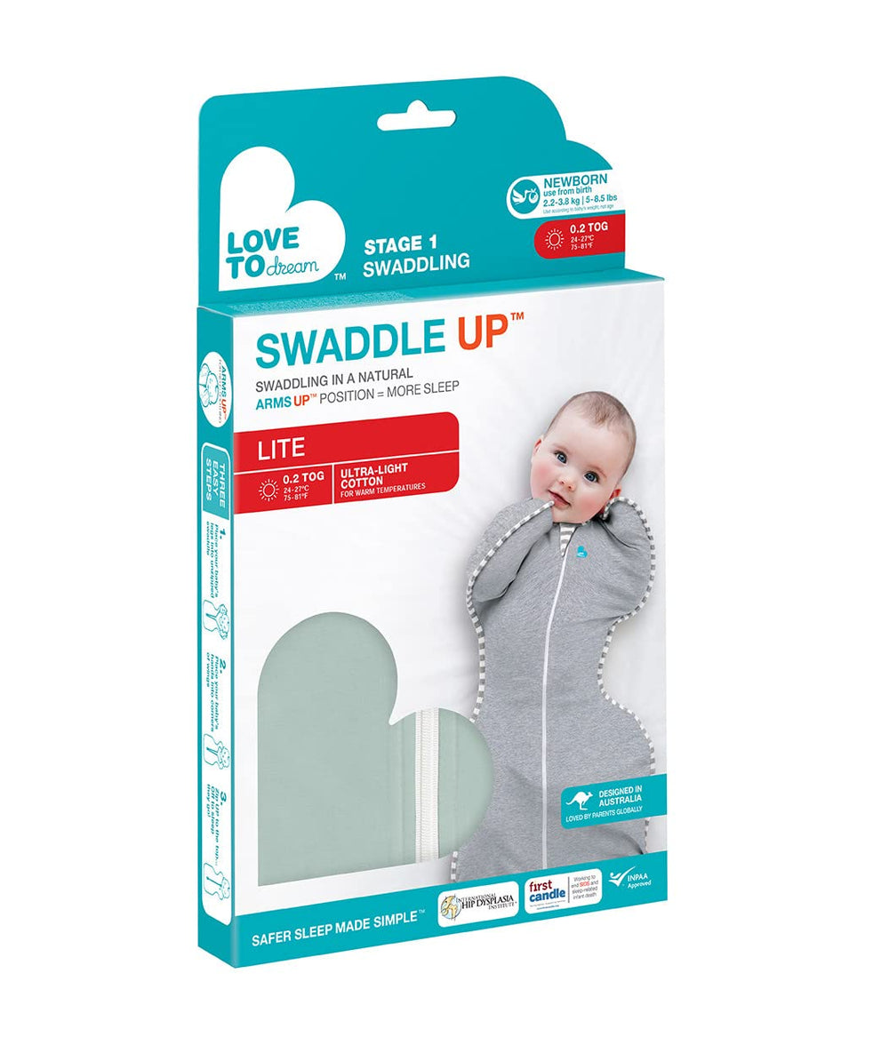 Love to Dream Swaddle Up Olive 0.2 tog ideal for warm room temperatures