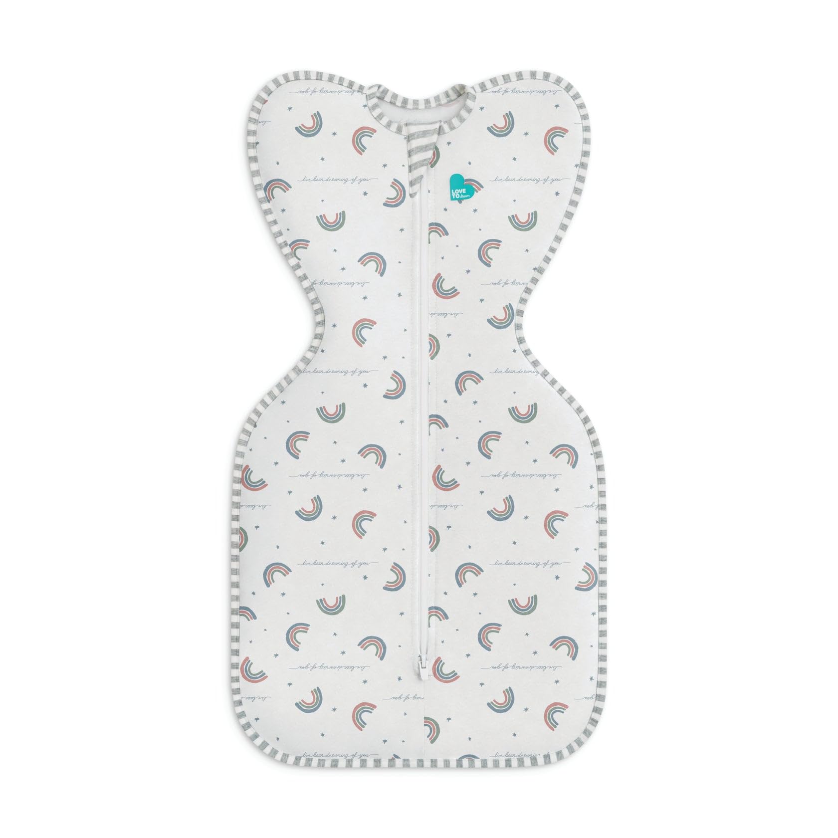 Love to Dream Swaddle UP Rainbow Dream front view showing arms-up fit for self-soothing.