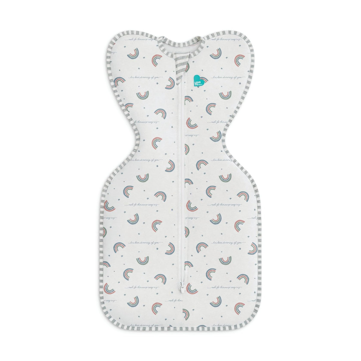 Love to Dream Swaddle UP Rainbow Dream front view showing arms-up fit for self-soothing.