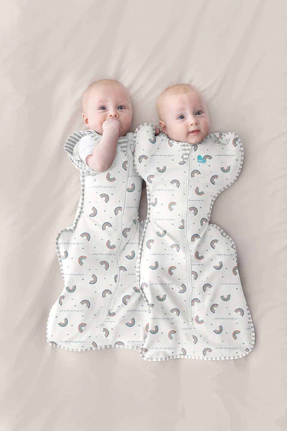 Love to Dream Swaddle Up self-soothe feature helps babies bring hands to mouth.