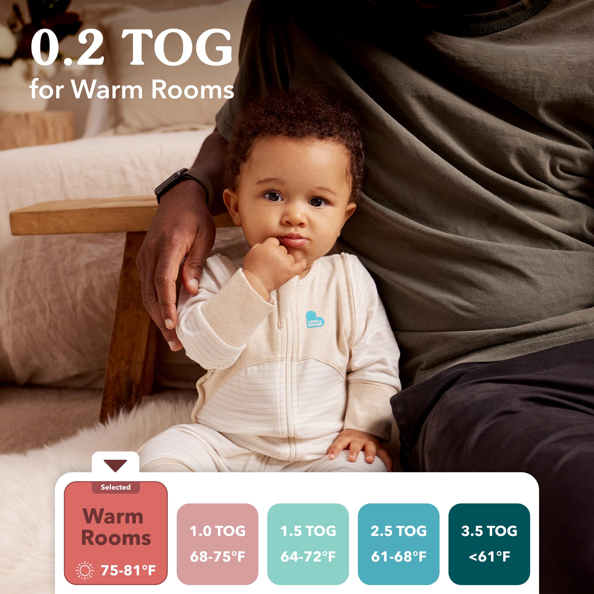 Love to Dream Swaddle Up two-way zip for easy diaper changes.