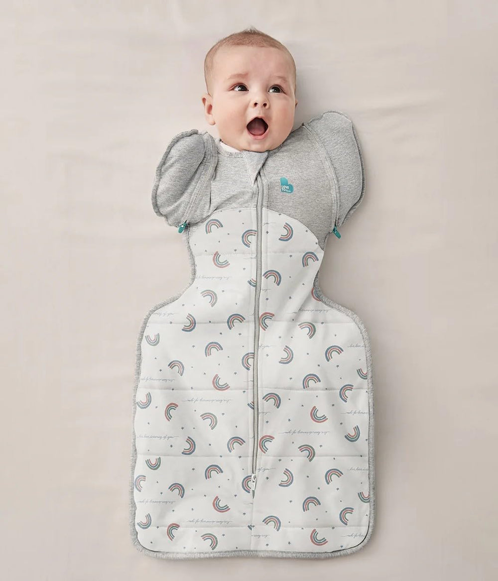Love to Dream Swaddle Up Transition Bag showing one arm free while the other remains swaddled