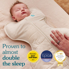 Love to Dream Swaddle Up two-way zip enables quick diaper changes.