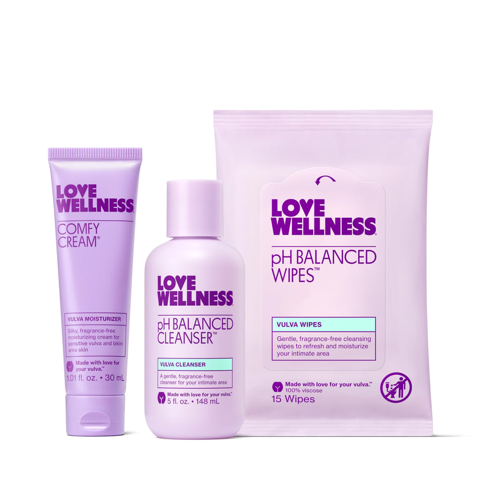 Love Wellness Comfy Cream tube for vulvar comfort and moisture.