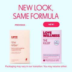 Love Wellness Flora Power probiotic suppositories box supporting pH balance and odor management.