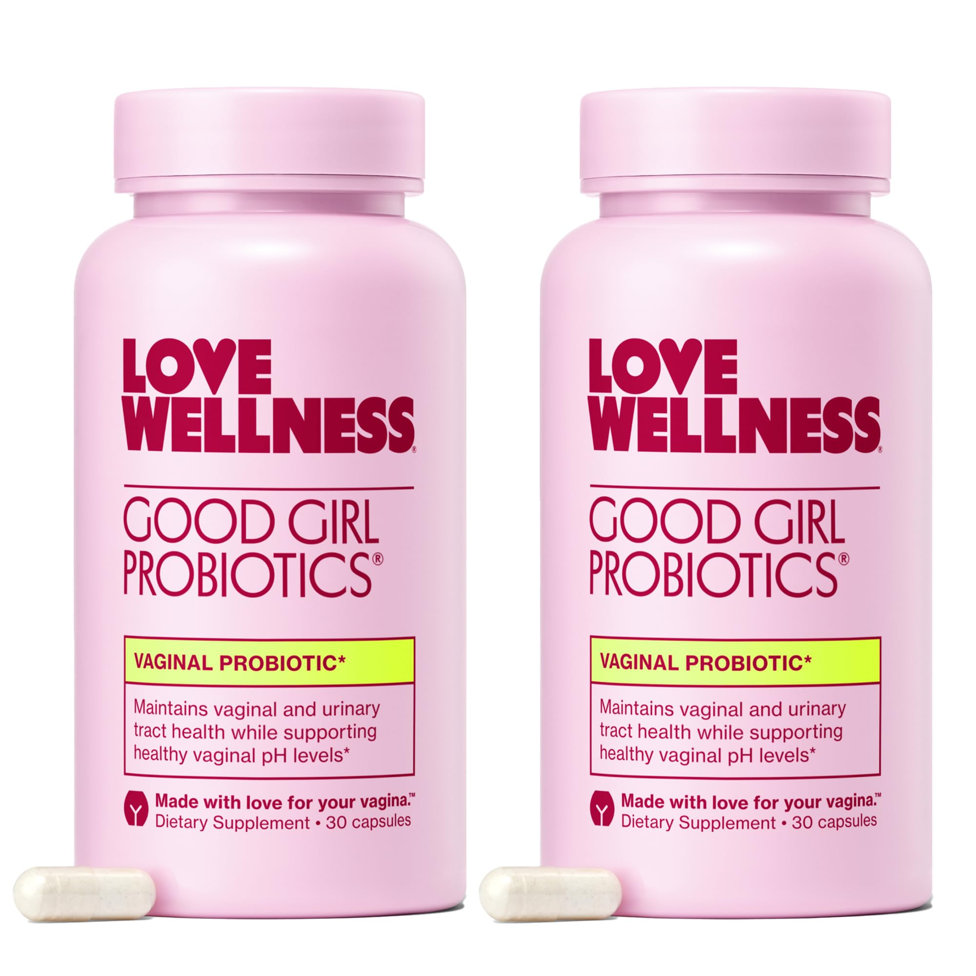 Love Wellness Good Girl Probiotics bottle front promoting daily balance support