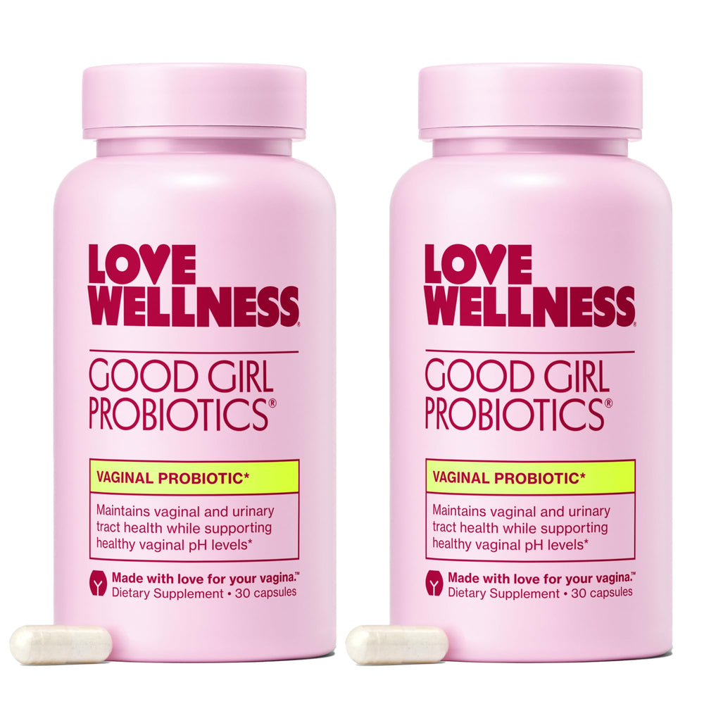 Love Wellness Good Girl Probiotics bottle front promoting daily balance support