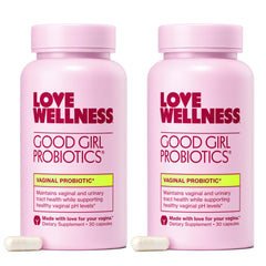 Love Wellness Good Girl Probiotics bottle front promoting daily balance support