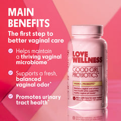 Close-up of Love Wellness Good Girl Probiotics capsule for easy daily use