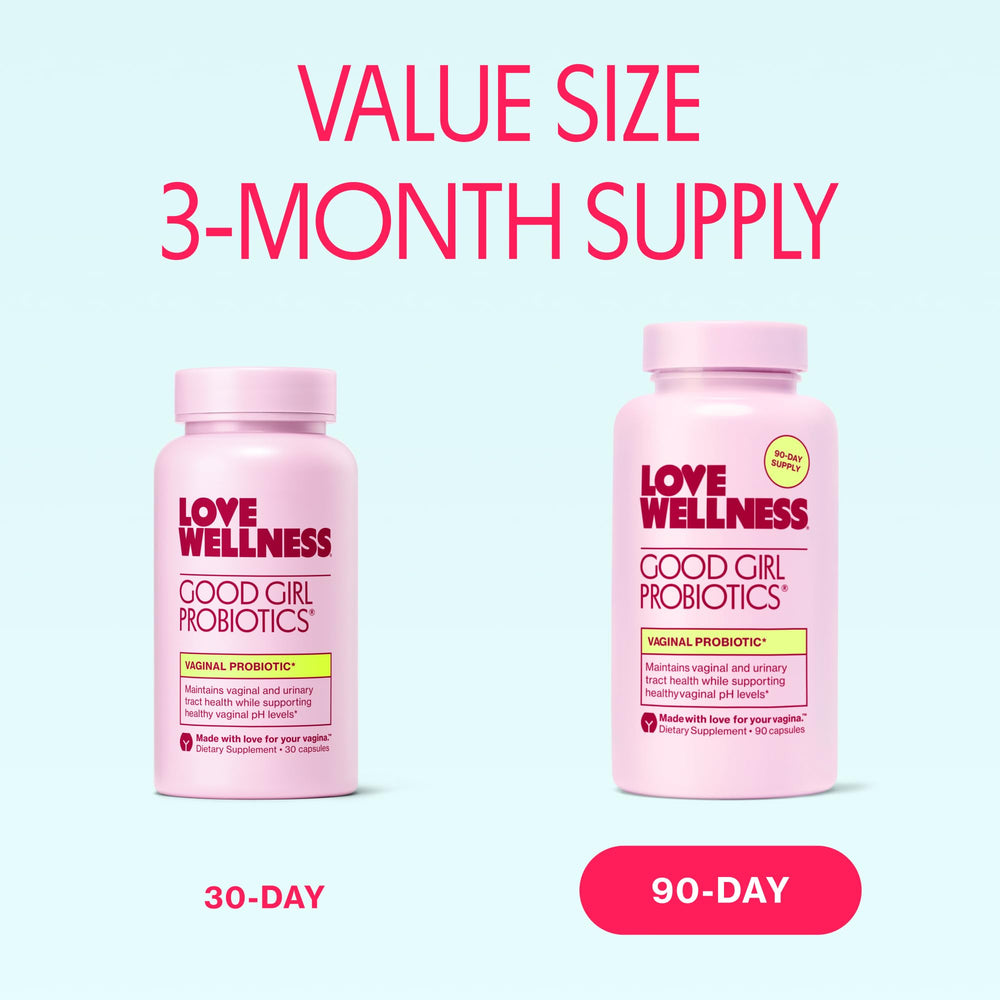 Vegan Good Girl Probiotics capsules are easy to swallow for daily feminine care.