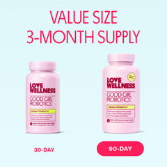 Vegan Good Girl Probiotics capsules are easy to swallow for daily feminine care.