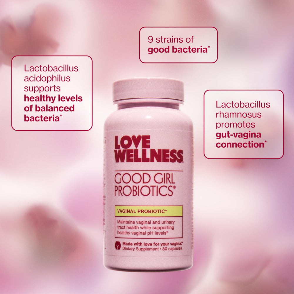 Packaging box for Love Wellness Good Girl Probiotics with nine-strain formula
