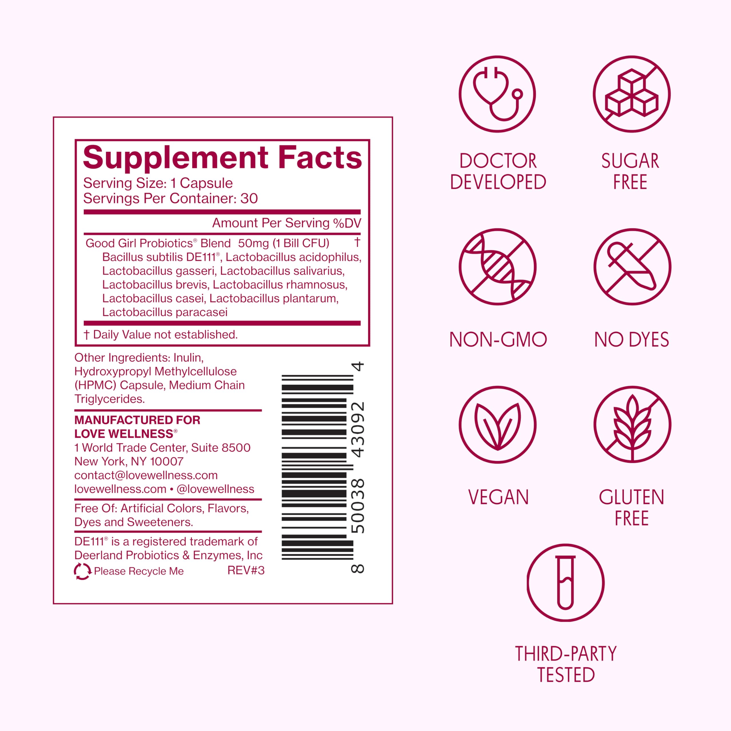 Love Wellness Good Girl Probiotics bottle with safety seal for trusted safety.