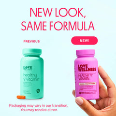 Close-up of Love Wellness Healthy V capsules ready for daily use