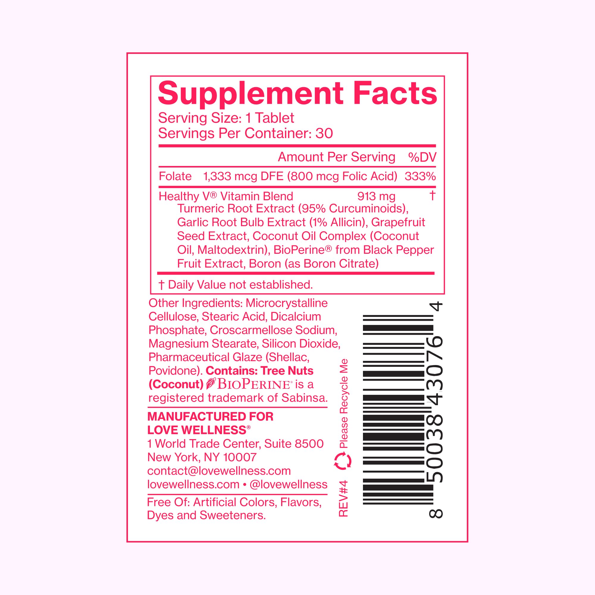 Love Wellness Healthy V packaging showing 30 count and ingredient highlights