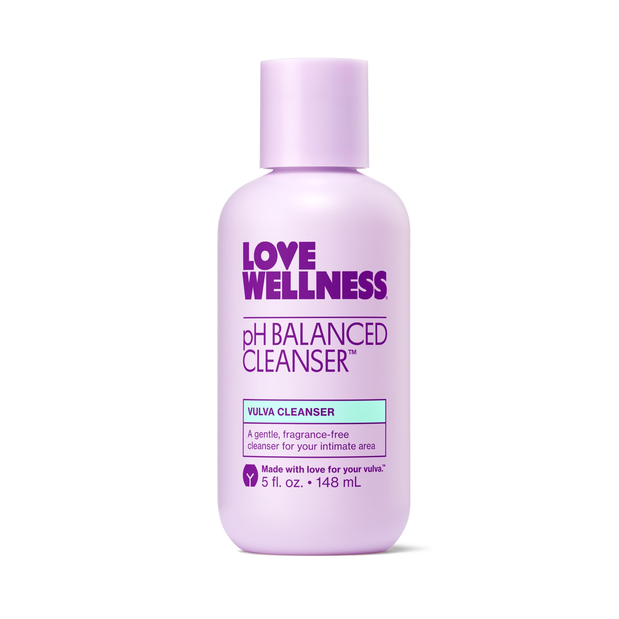 Love Wellness pH Balancing Cleanser bottle with fragrance-free formula for sensitive skin.