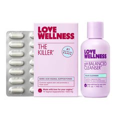 Love Wellness pH Balancing Cleanser bottle for gentle vulvar cleansing that respects balance.