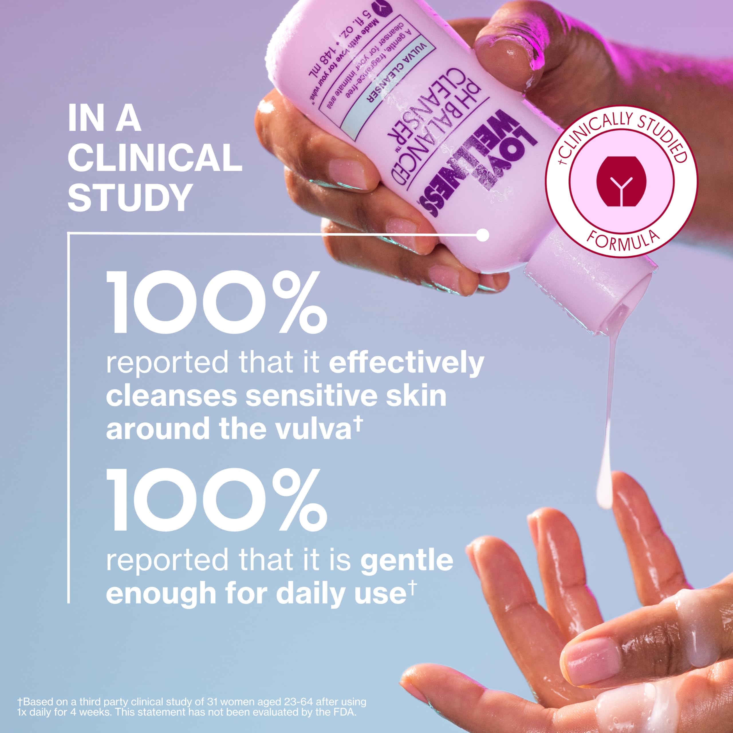 Love Wellness pH Balancing Cleanser fragrance-free label signals suitability for fragrance-sensitive users.