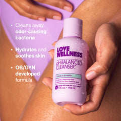 Love Wellness pH Balancing Cleanser lather showing gentle cleansing of external vulvar area.