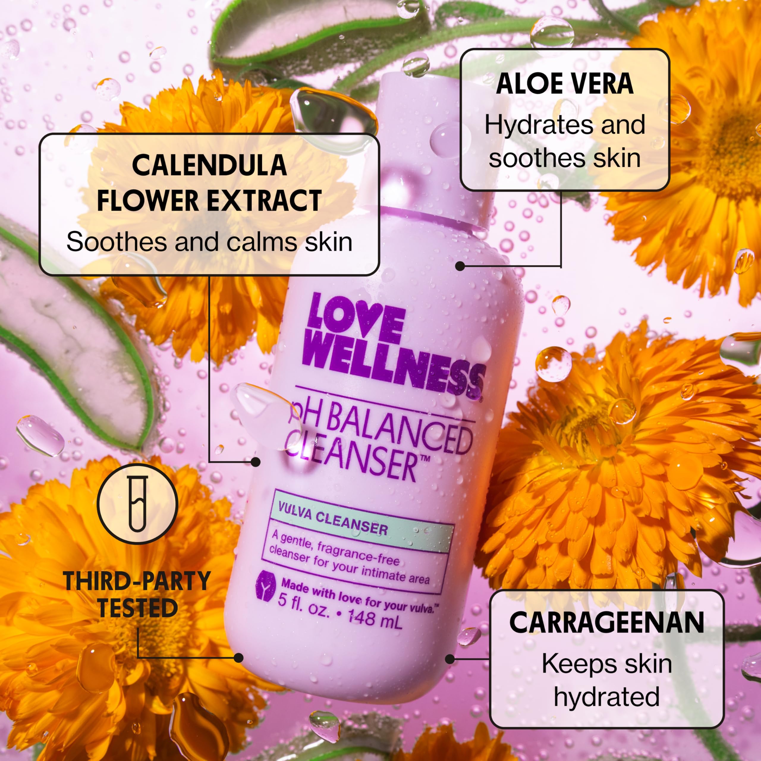Love Wellness pH Balancing Cleanser pour demonstrating easy shower application.