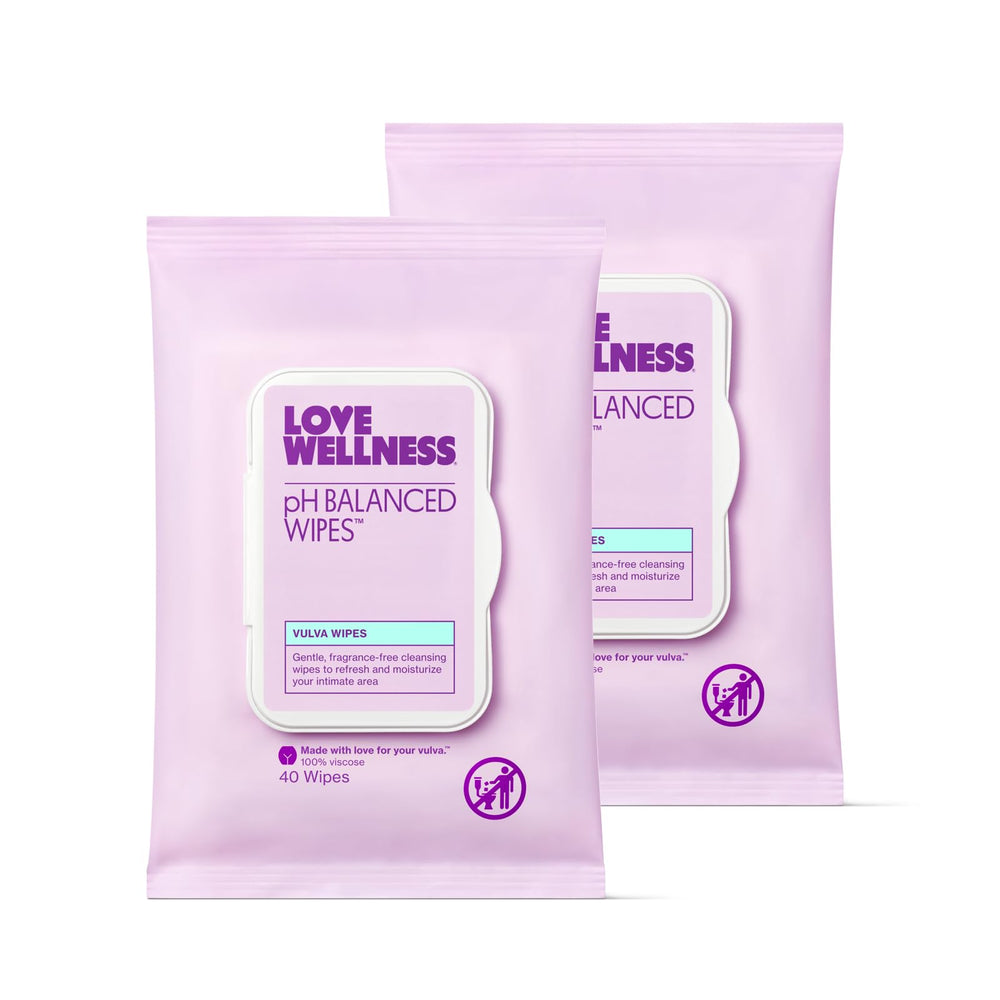 Love Wellness pH Balancing Wipes 2-pack front view for daily cleansing