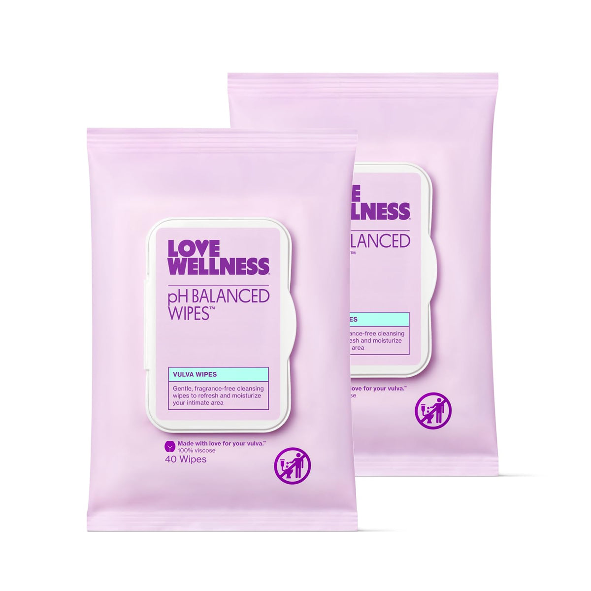 Love Wellness pH Balancing Wipes 2-pack front view for daily cleansing