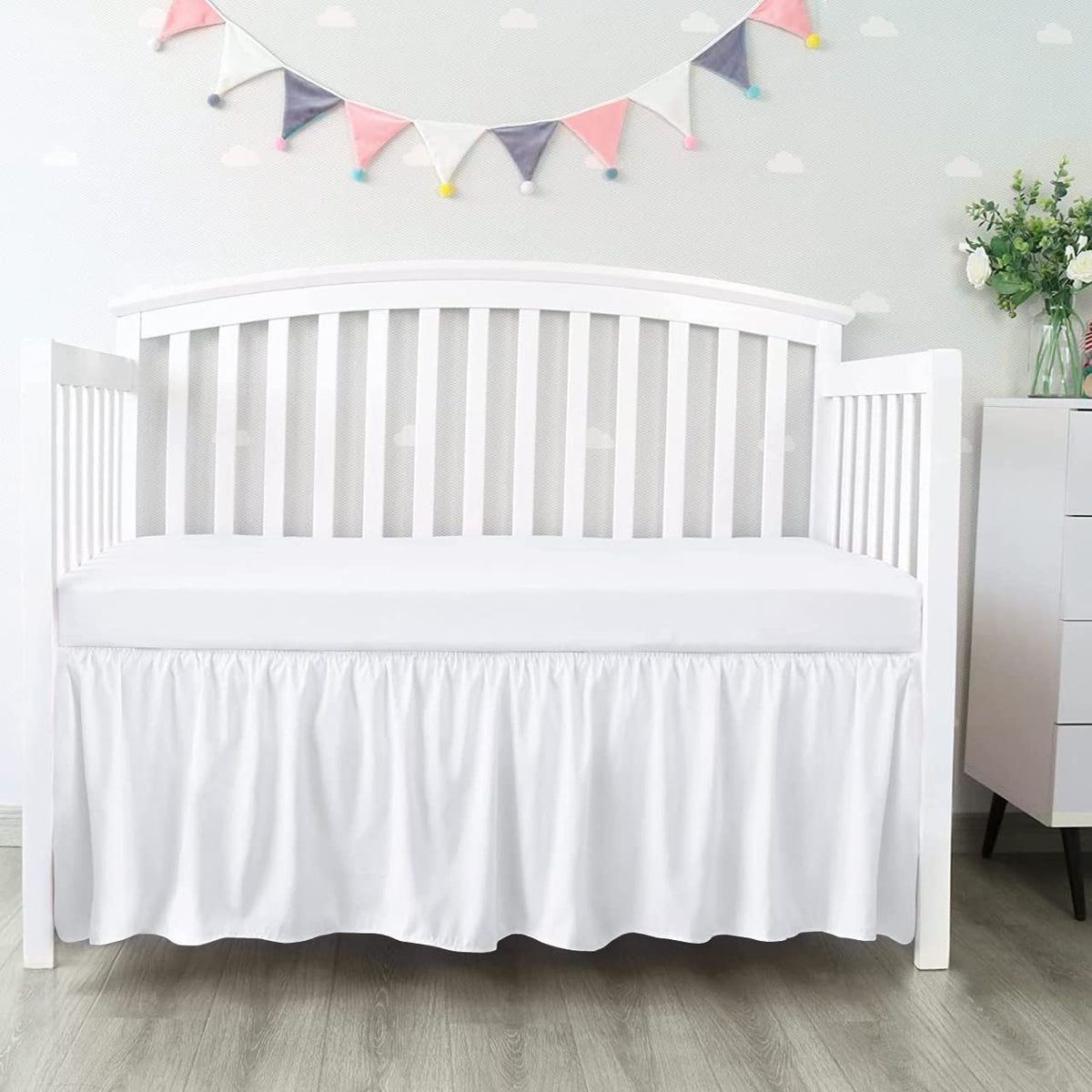 Love2Sleep dust ruffle crib skirt closeup showing soft Egyptian cotton texture