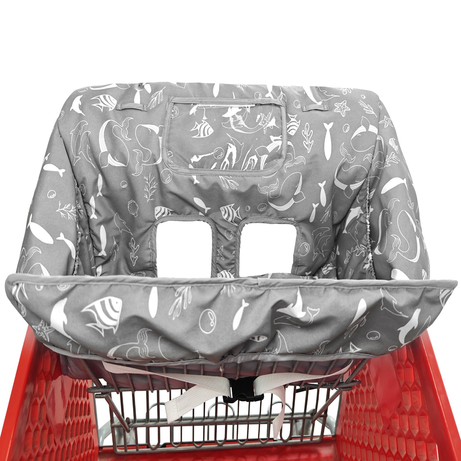 Loveandgo 2-in-1 cart cover folded into front bag for easy carrying.