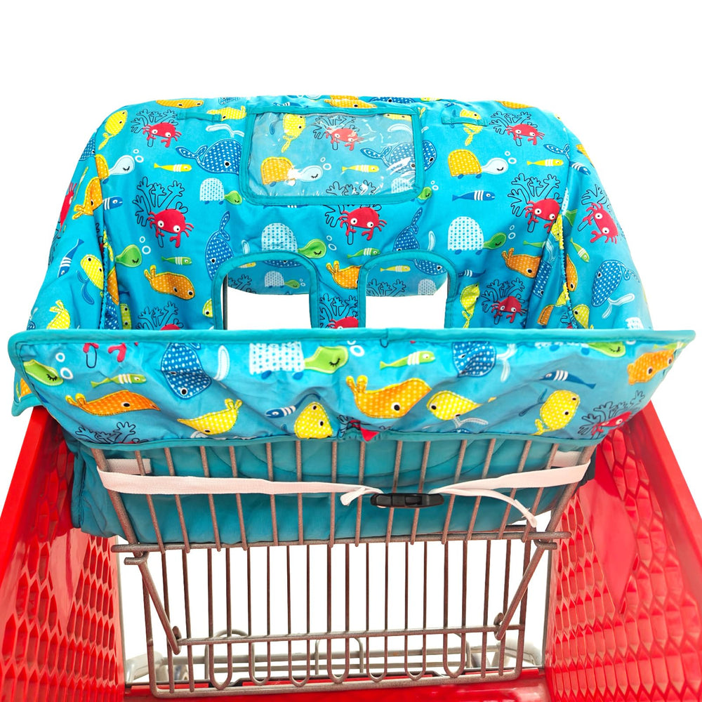 Love&go universal-fit cart cover keeps surfaces clean during shopping.