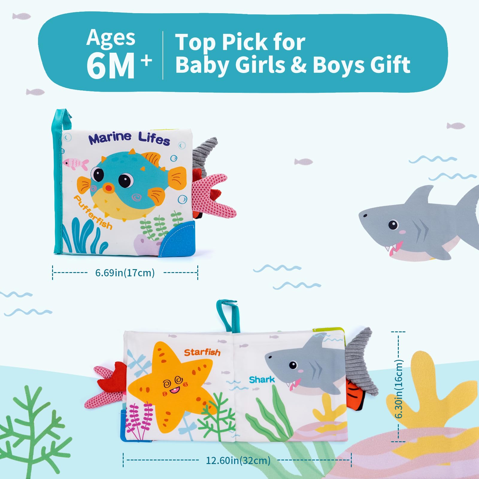 Love&Mini Ocean Shark Crinkle Book stroller-strap for on-the-go use