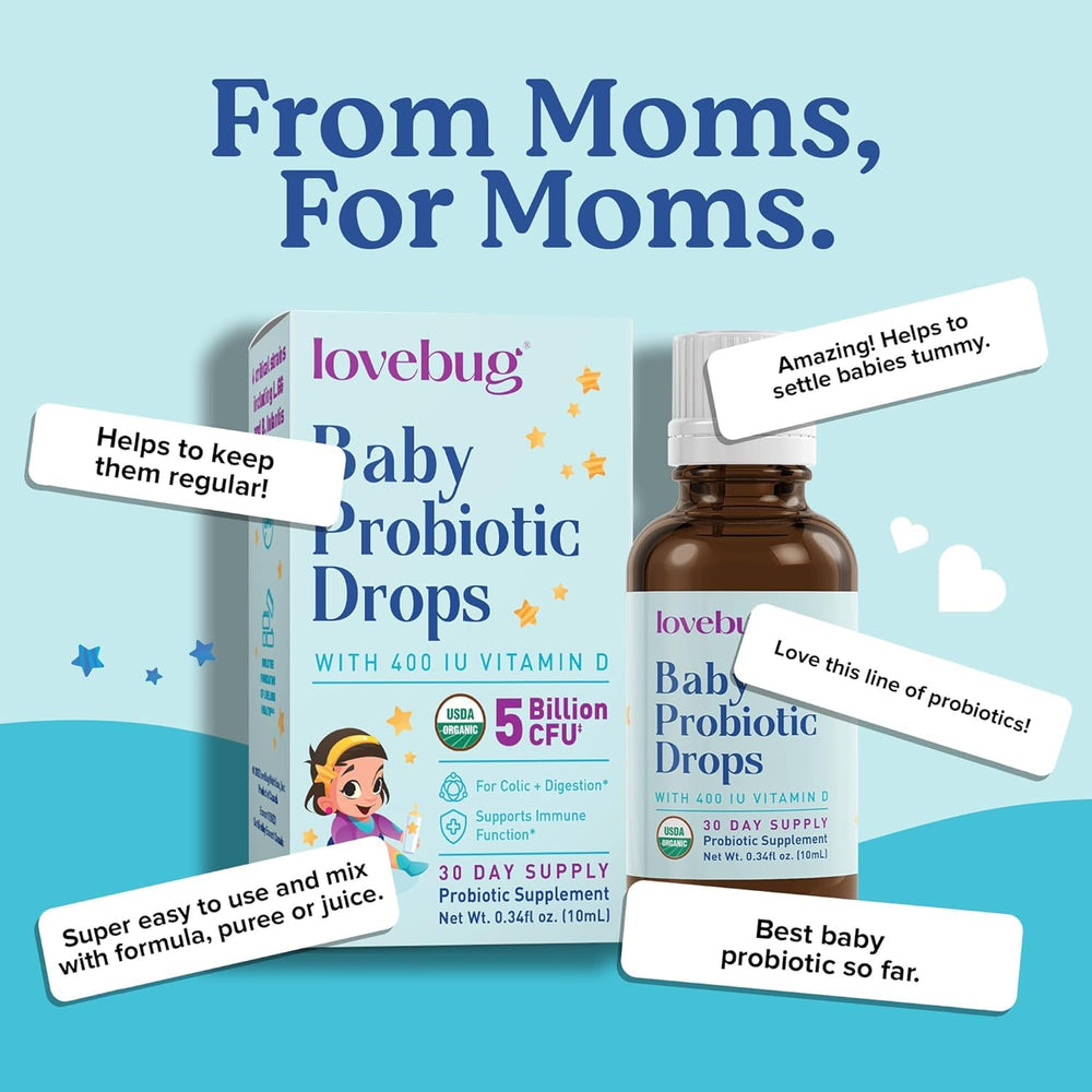Lovebug 6-strain blend logo signals trusted infant gut support