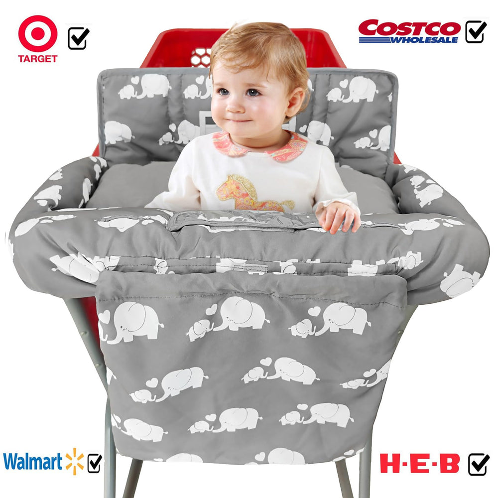 Love&go universal-fit cart cover adapts to most high chairs and carts.