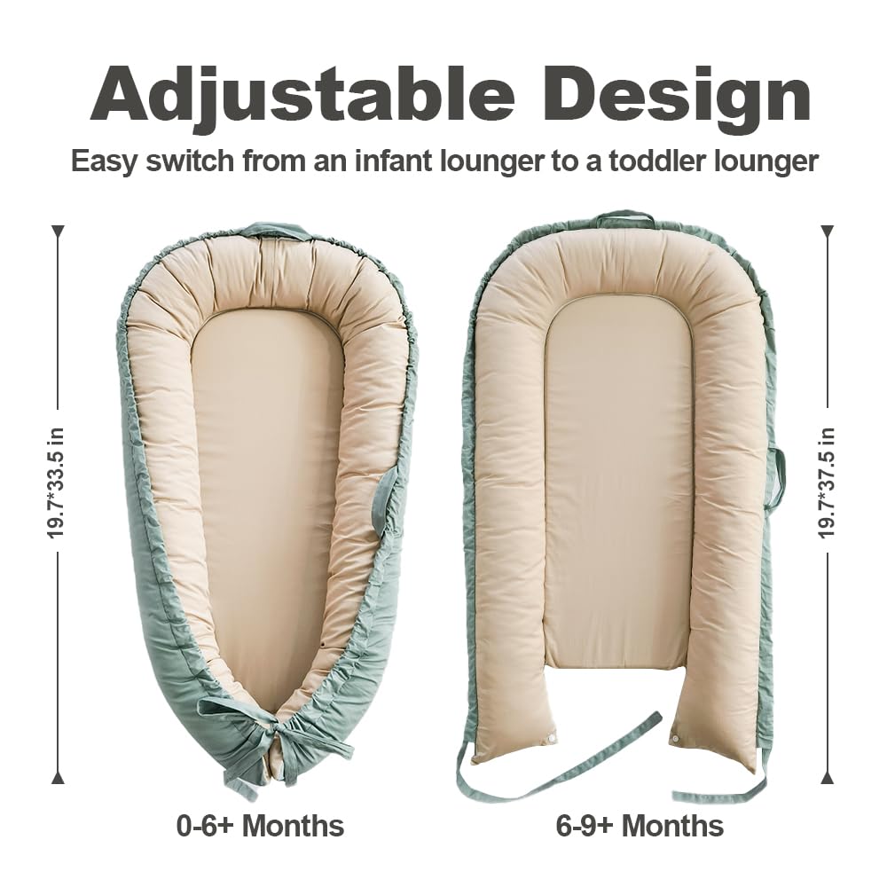 LOVE MAGE baby lounger with adjustable tail to grow with baby.