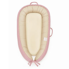 Love Mage infant lounger front view pink shows breathable cotton for gentle newborn comfort