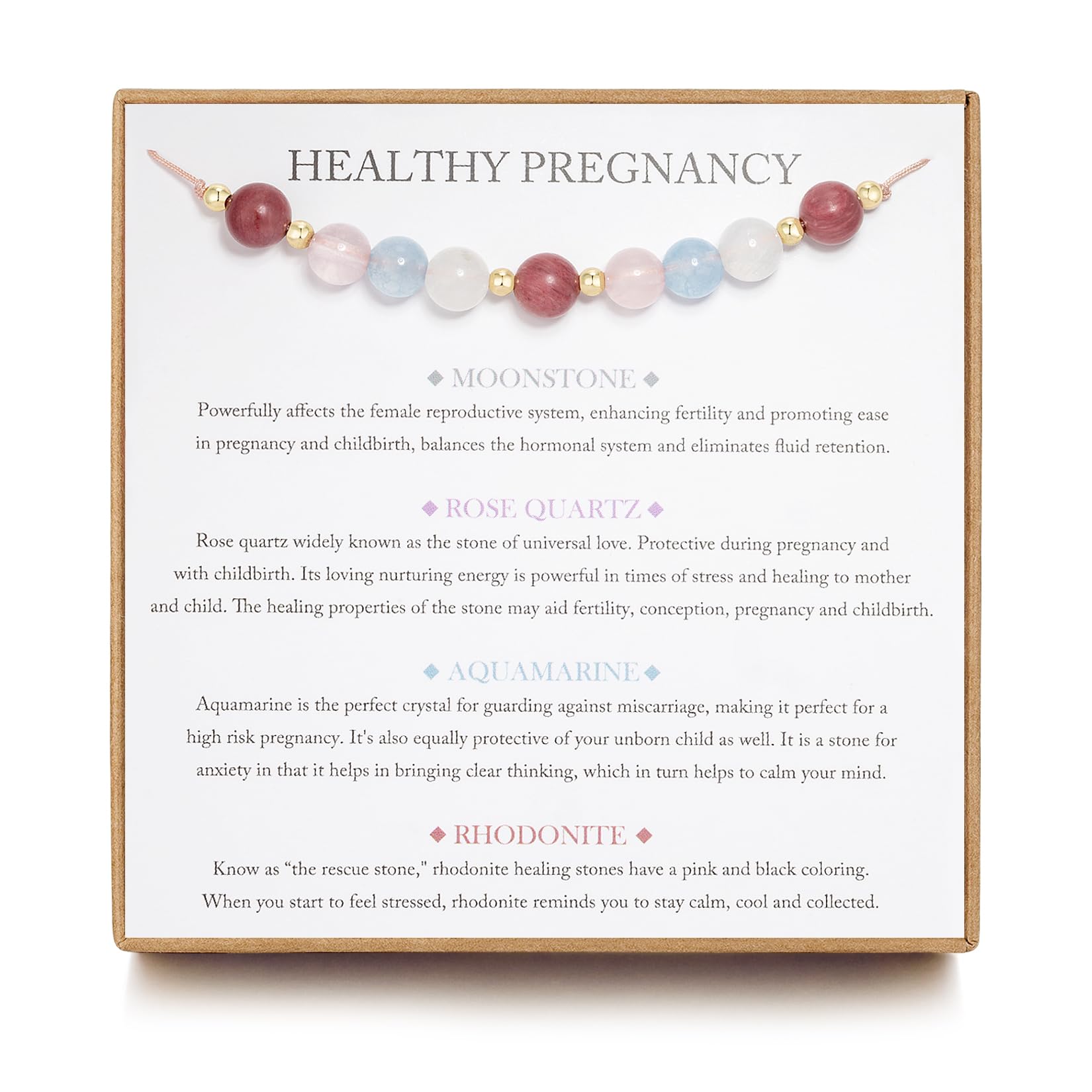 LOVEMY Healthy Pregnancy Bracelet Moonstone beads for calming energy.