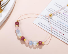 LOVEMY Rose Quartz beads on bracelet offering soothing vibration.