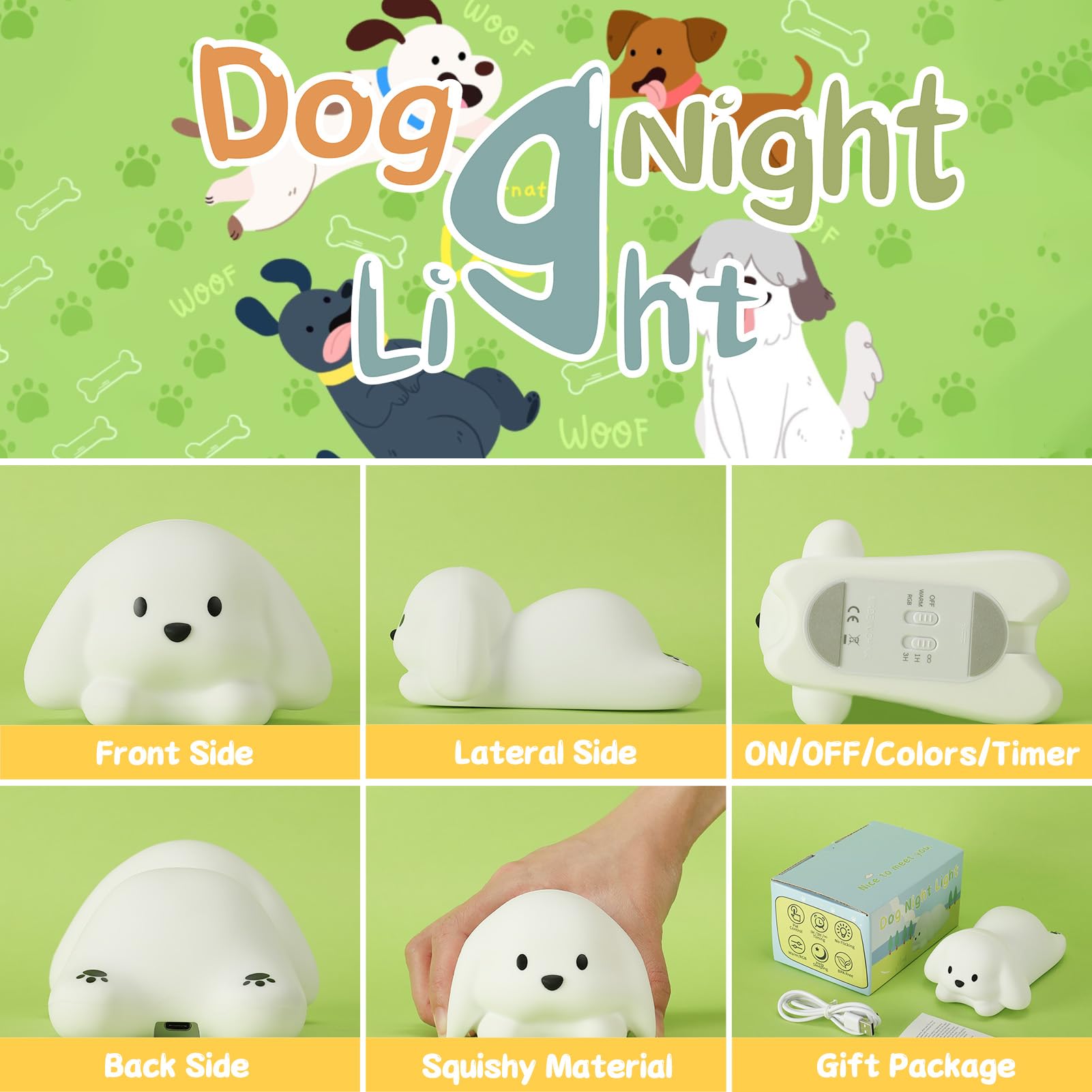 LOVERUIS diaper-change night light dog provides gentle illumination at night.