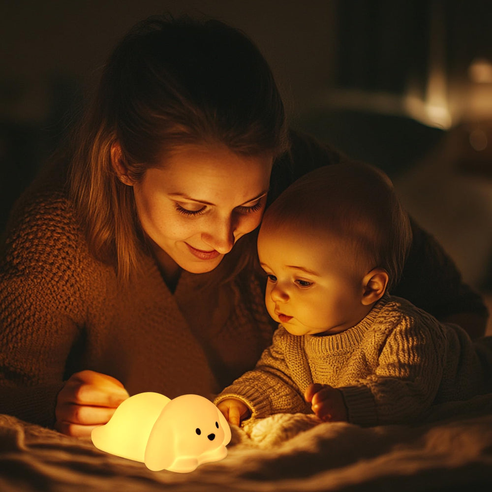 LOVERUIS BPA-free silicone night light dog designed for safe children’s decor.