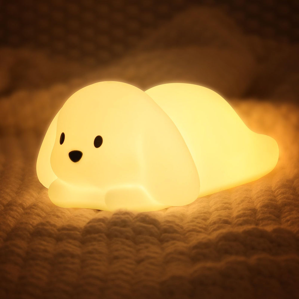 LOVERUIS squishy dog night light glows colorfully with a 1-3h timer for kid-friendly bedtime.