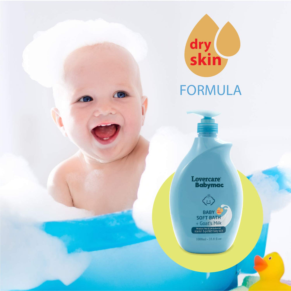Lover's Care Babymac Baby Soft Bath Goat Milk gentle foam close-up.