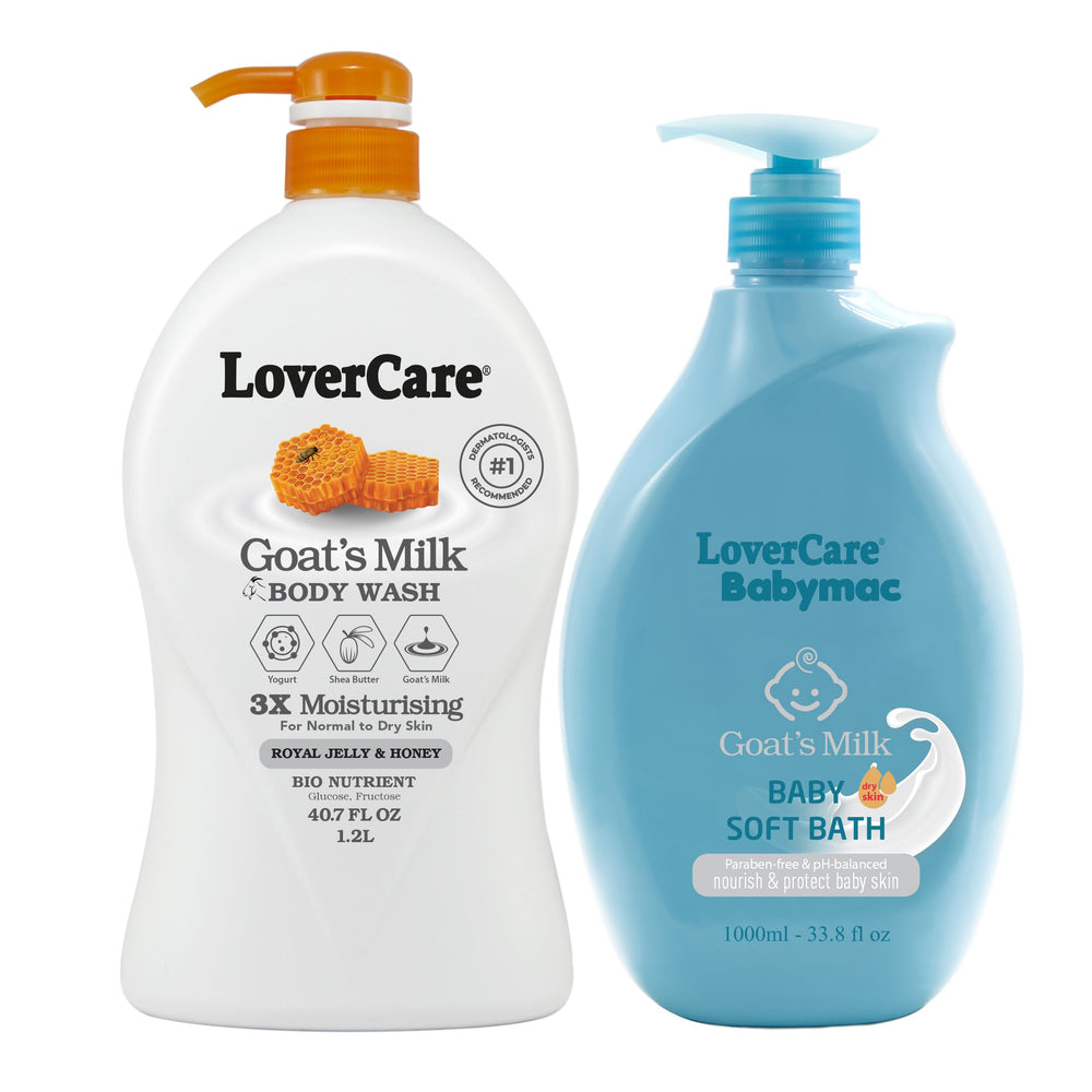 Lover's Care Goat Milk Body Wash with Royal Honey & Jelly 1200ml front packaging for hydration.