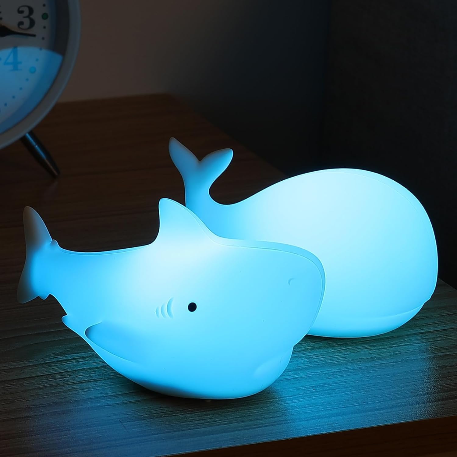 LOVERUIS Cute Whale Night Light front view with gentle glow for kids