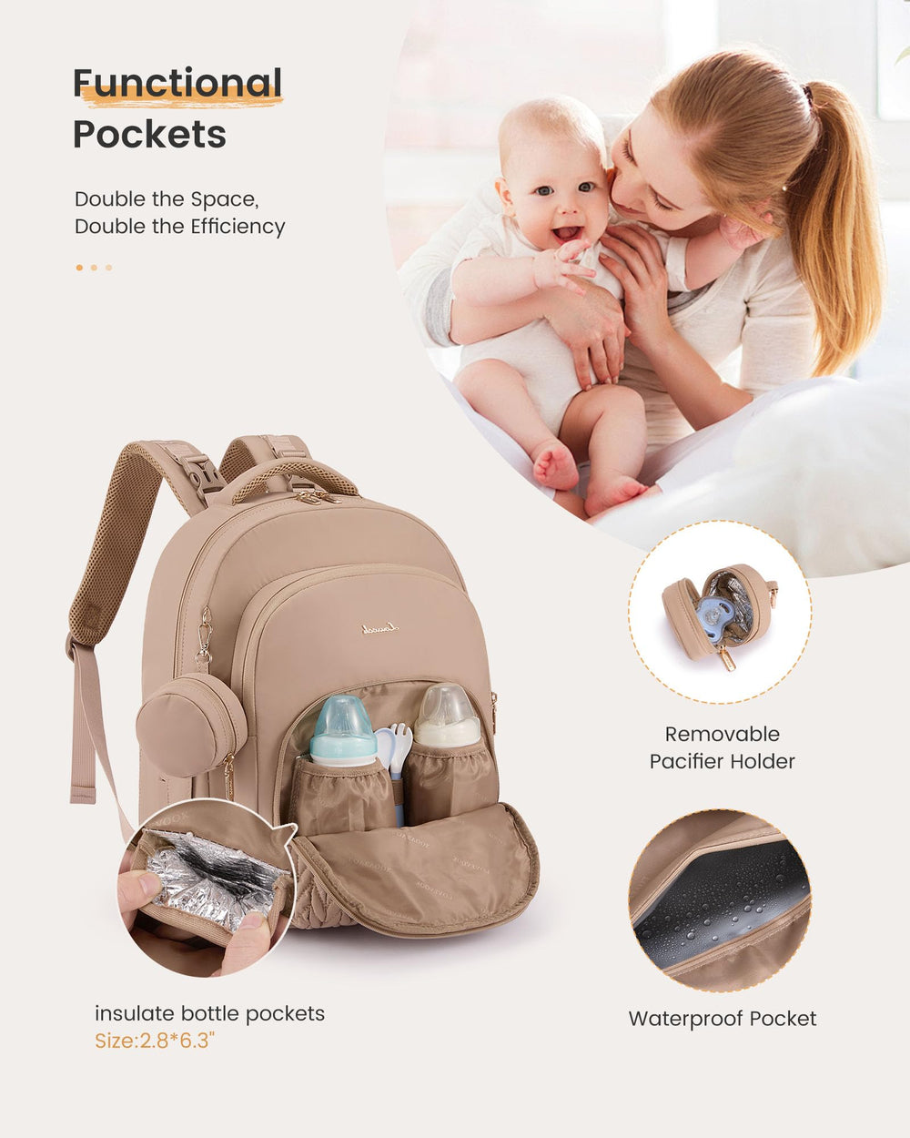 LOVEVOOK diaper bag backpack one-handed access for quick diaper changes.